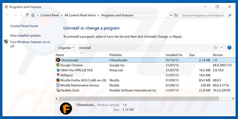 Fdownloader adware uninstall via Control Panel