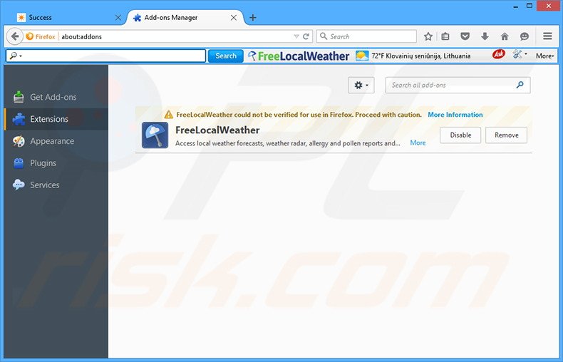 Removing FreeLocalWeather related Mozilla Firefox extensions