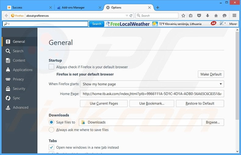 Removing FreeLocalWeather from Mozilla Firefox homepage