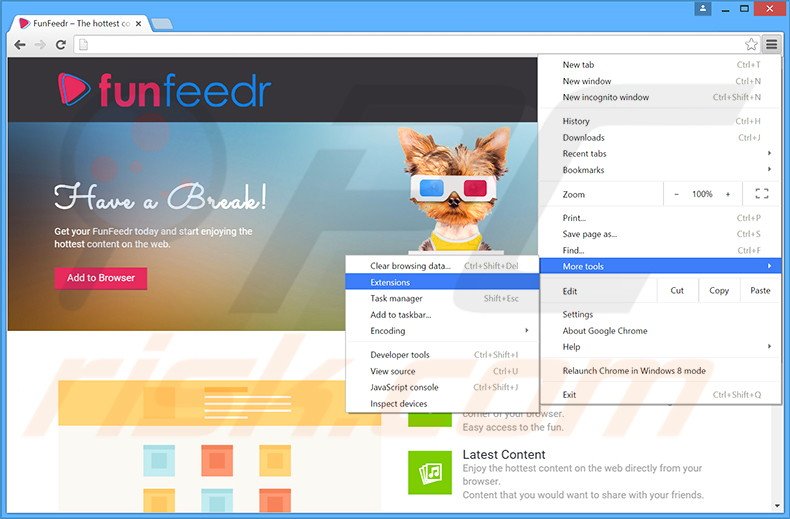 Removing FunFeedr  ads from Google Chrome step 1