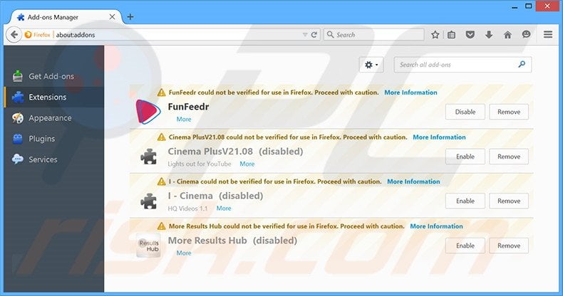 Removing FunFeedr ads from Mozilla Firefox step 2