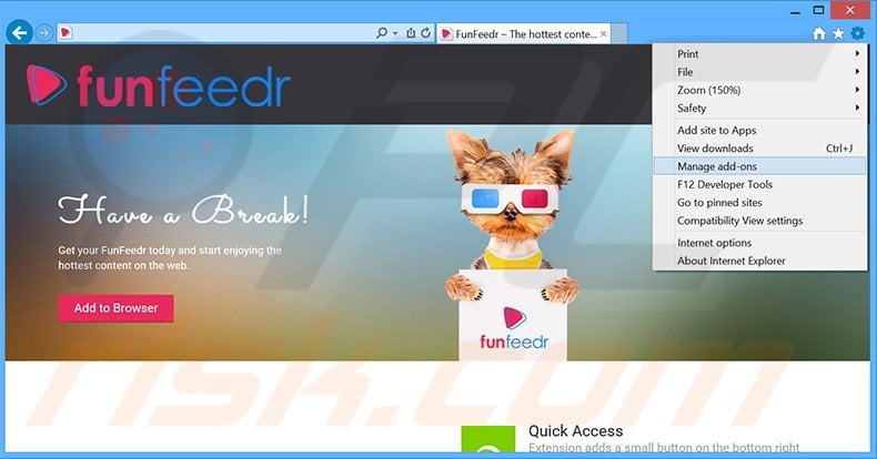 Removing FunFeedr ads from Internet Explorer step 1