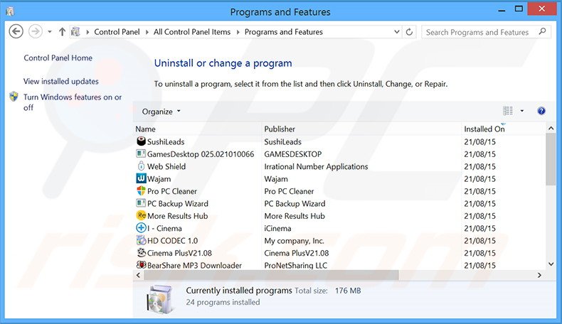 FunFeedr adware uninstall via Control Panel