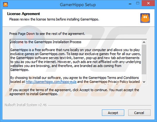 Official GamerHippo adware installation setup