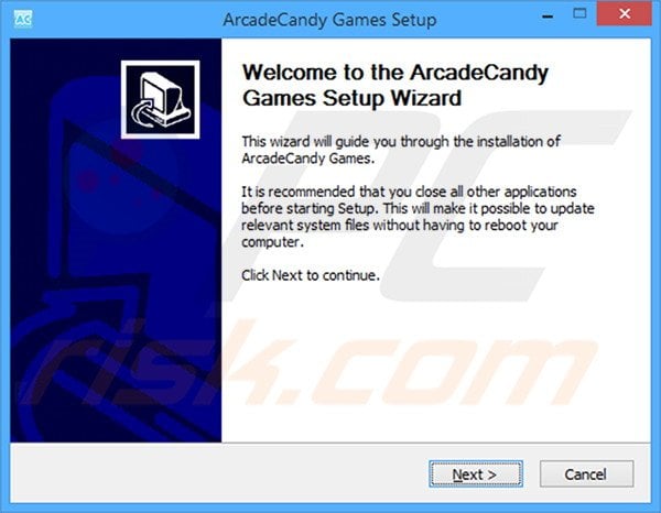 Official ArcadeCandy adware installation setup