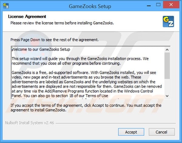 Official GameZooks adware installation setup