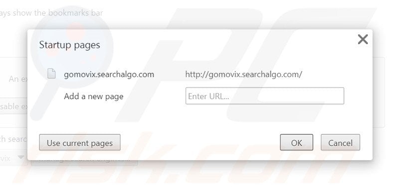 Removing gomovix.searchalgo.com from Google Chrome homepage