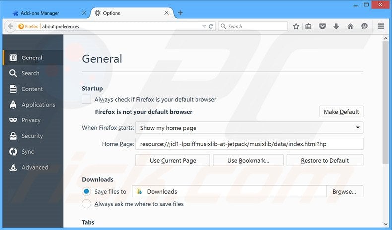 Removing gomovix.searchalgo.com from Mozilla Firefox homepage