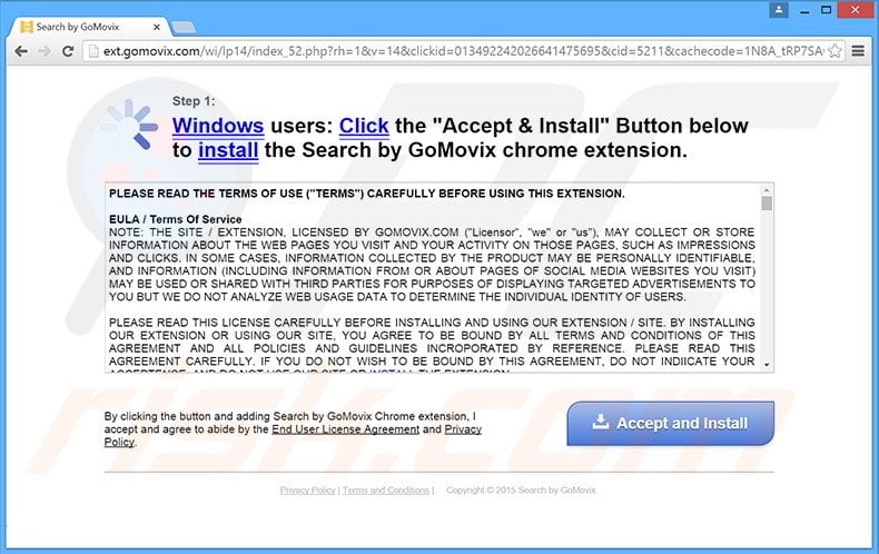 Website used to promote goMovix browser hijacker