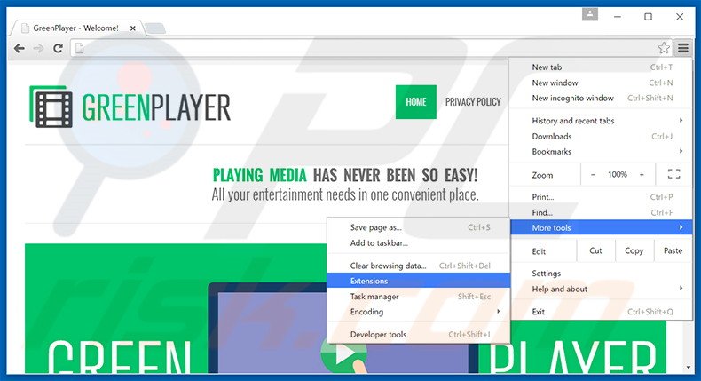 Removing GreenPlayer  ads from Google Chrome step 1