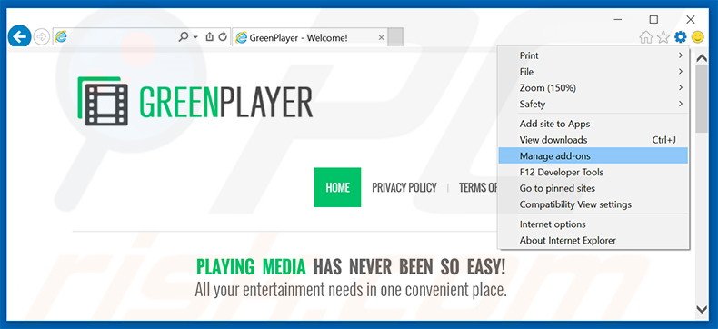 Removing GreenPlayer ads from Internet Explorer step 1