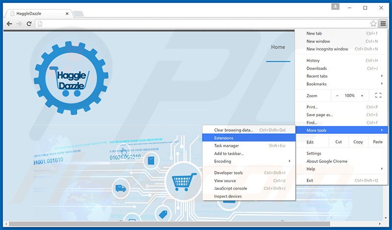 Removing HaggleDazzle  ads from Google Chrome step 1