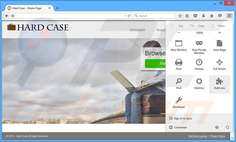 Removing Hard Case ads from Mozilla Firefox step 1