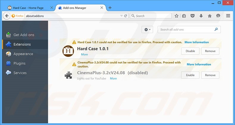Removing Hard Case ads from Mozilla Firefox step 2