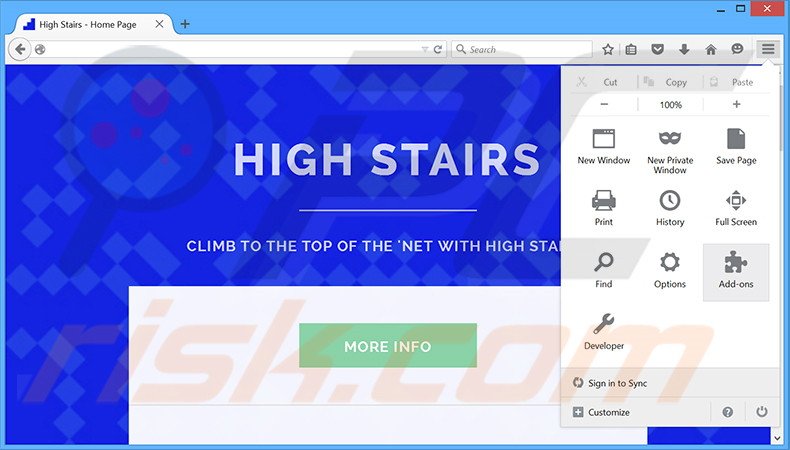 Removing High Stairs ads from Mozilla Firefox step 1
