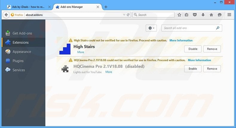 Removing High Stairs ads from Mozilla Firefox step 2
