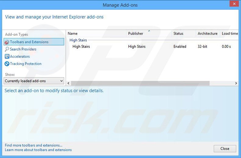 Removing High Stairs ads from Internet Explorer step 2