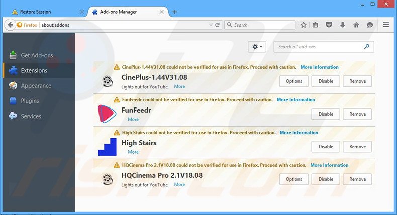 Removing Hybrid Browser ads from Mozilla Firefox step 2