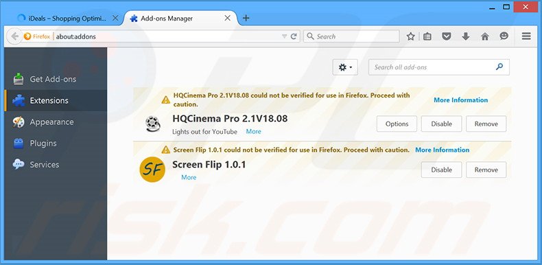 Removing iDeals ads from Mozilla Firefox step 2