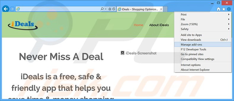 Removing iDeals ads from Internet Explorer step 1