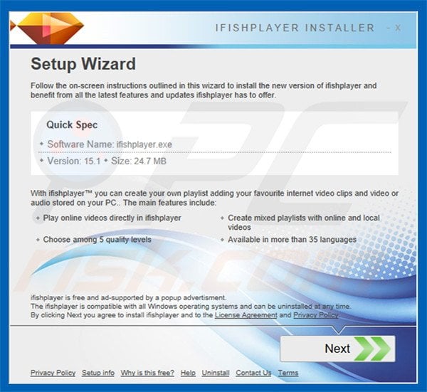 Official ifishplayer adware installation setup