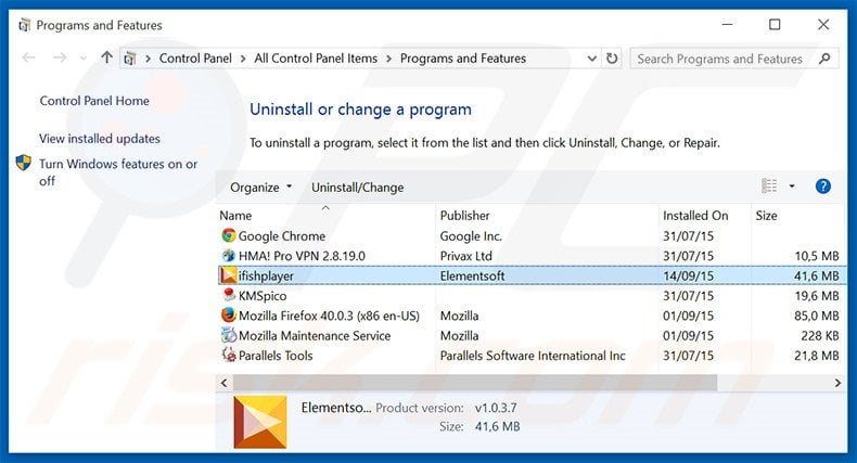ifishplayer adware uninstall via Control Panel