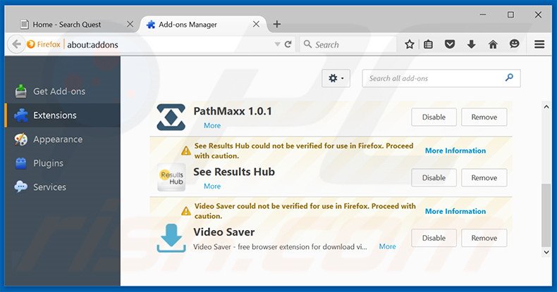 Removing Internet Browser ads from Mozilla Firefox step 2