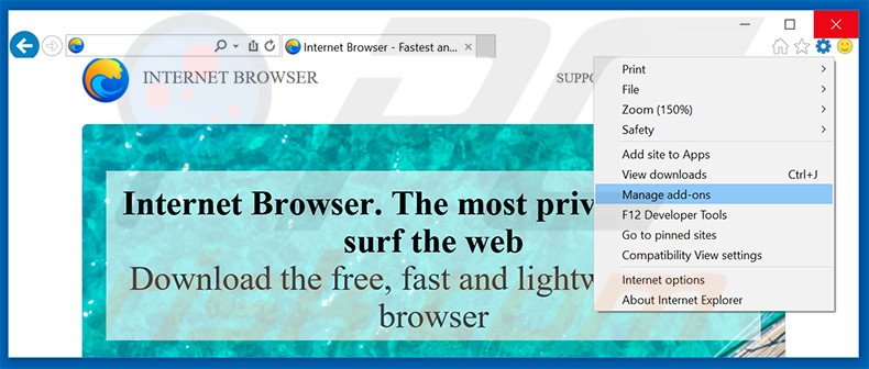 Removing Internet Browser ads from Internet Explorer step 1