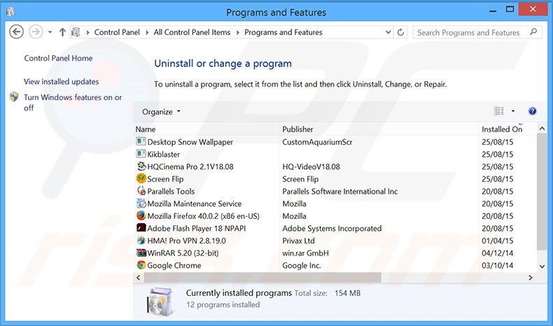 Istreamer adware uninstall via Control Panel