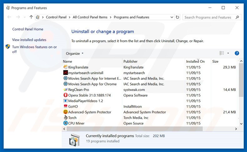 KeyStream adware uninstall via Control Panel