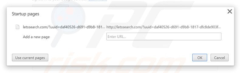 Removing letssearch.com from Google Chrome homepage