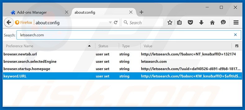 Removing letssearch.com from Mozilla Firefox default search engine
