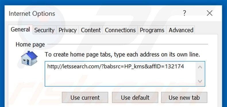 Removing letssearch.com from Internet Explorer homepage