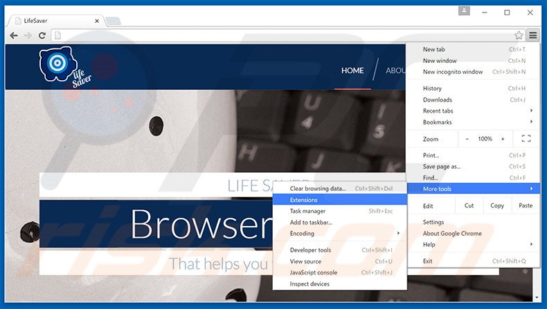 Removing Life-Safer  ads from Google Chrome step 1