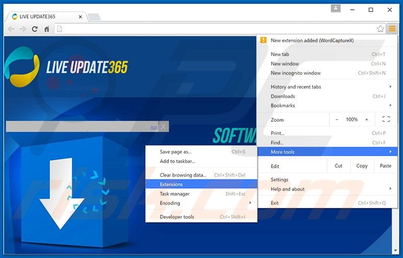 Removing Live Update 365  ads from Google Chrome step 1