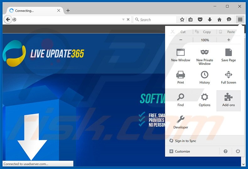 Removing Live Update 365 ads from Mozilla Firefox step 1