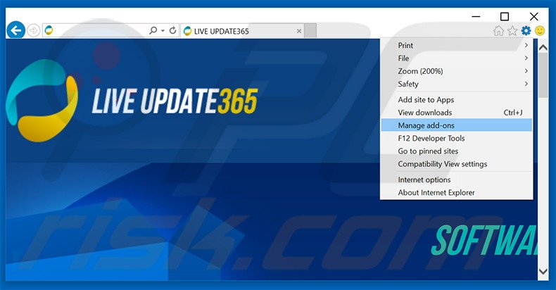 Removing Live Update 365 ads from Internet Explorer step 1