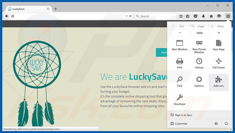 Removing LuckySave ads from Mozilla Firefox step 1
