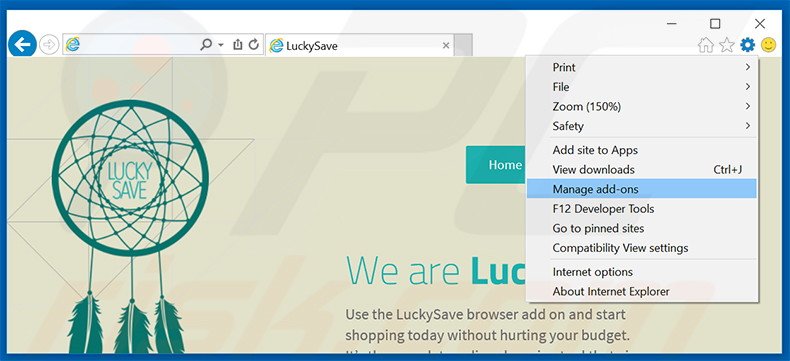 Removing LuckySave ads from Internet Explorer step 1
