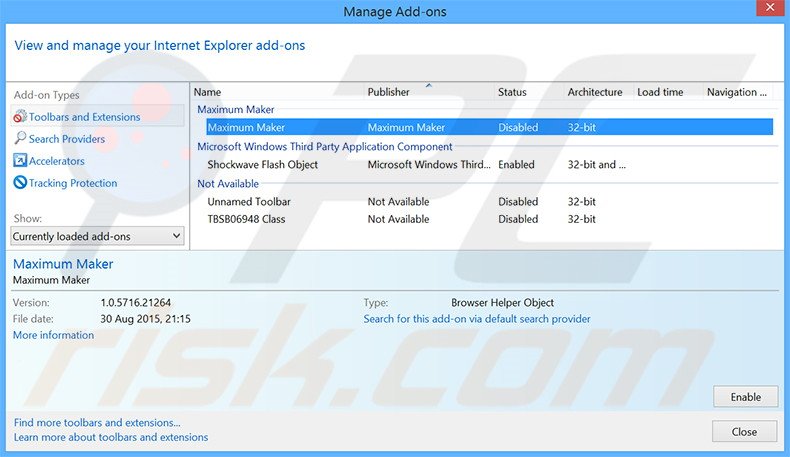 Removing Maximum Maker ads from Internet Explorer step 2