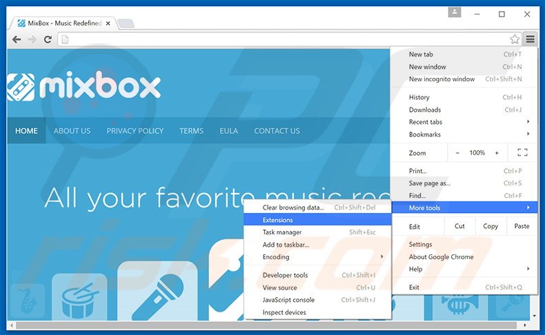 Removing MixBox  ads from Google Chrome step 1