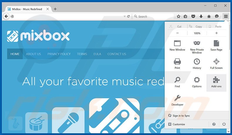 Removing MixBox ads from Mozilla Firefox step 1