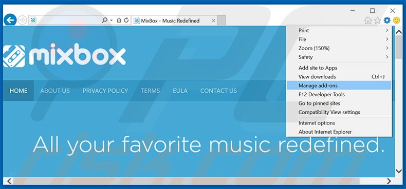 Removing MixBox ads from Internet Explorer step 1