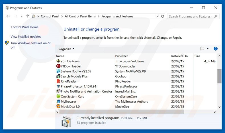 Monarch Find adware uninstall via Control Panel