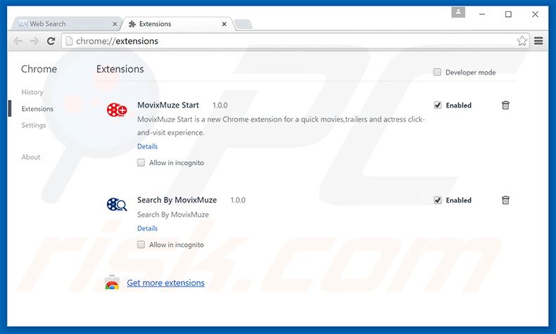 Removing movixmuze.searchalgo.com related Google Chrome extensions