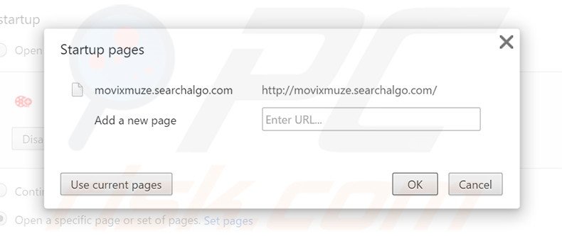 Removing movixmuze.searchalgo.com from Google Chrome homepage