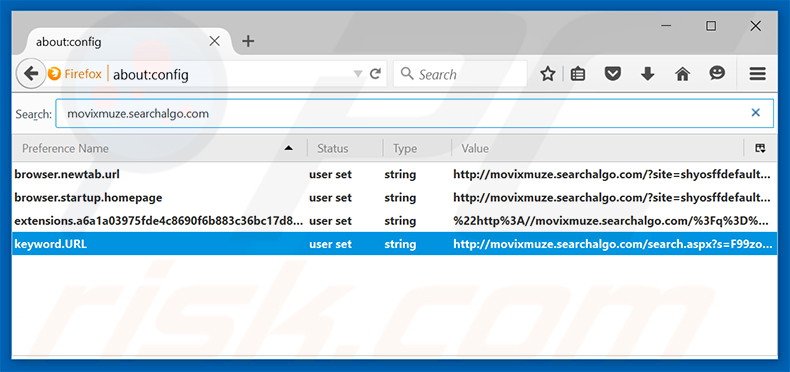 Removing movixmuze.searchalgo.com from Mozilla Firefox default search engine
