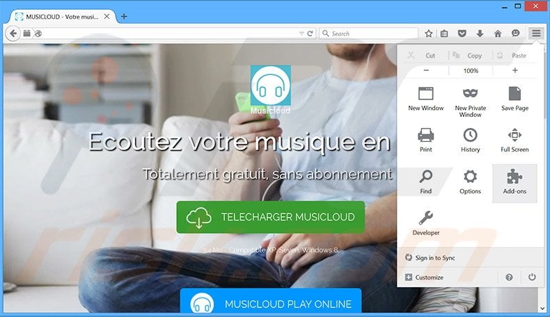 Removing Musicloud ads from Mozilla Firefox step 1