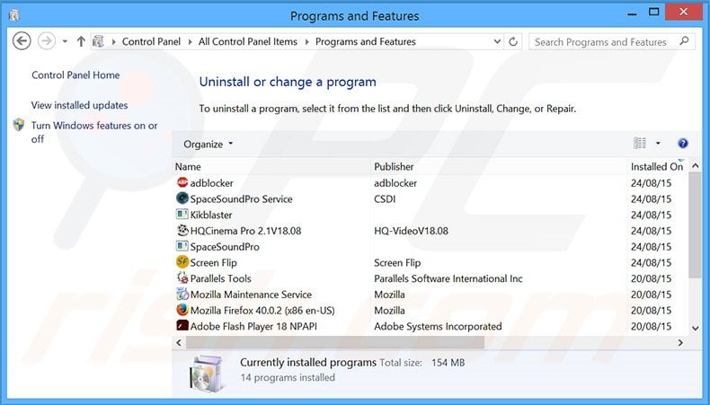 Musicloud adware uninstall via Control Panel