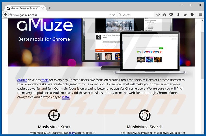 Website used to promote MusixMuze browser hijacker